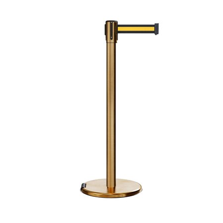 MONTOUR LINE Retractable Belt Rolling Stanchion, 2ft Sat.Brass Post  11ft. Bk/Y H ME530-SB-BYH-110